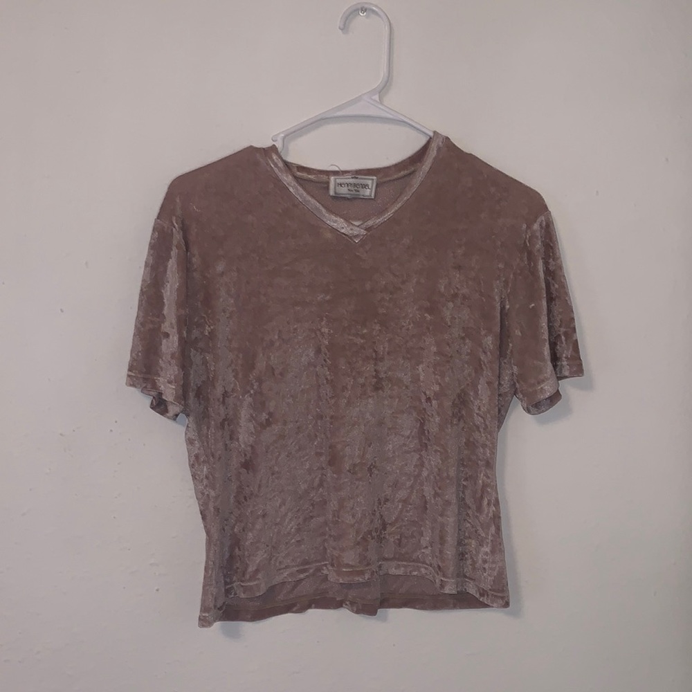 VINTAGE - henri bendel velvet cropped tee - suede taupe